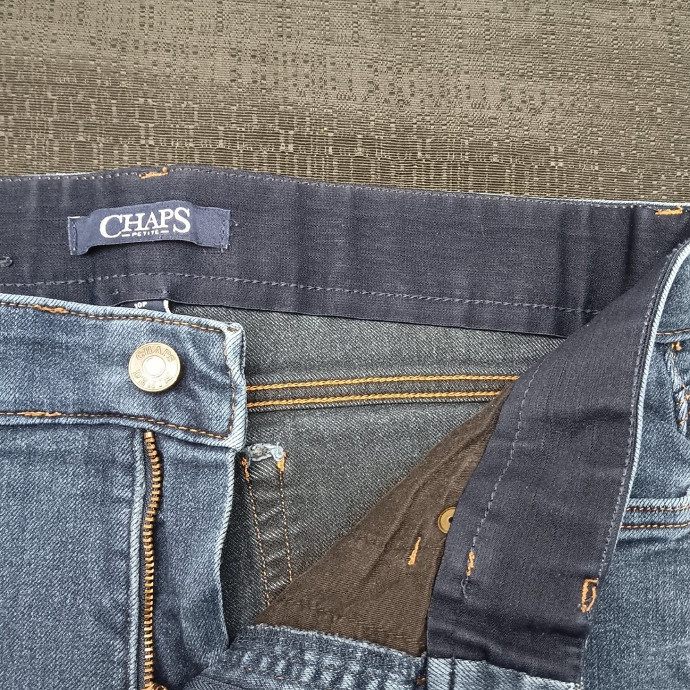 Chaps Petite Womens 10P Medium Wash Skinny Denim Jeans Blue Elastic Waistband - Picture 11 of 13